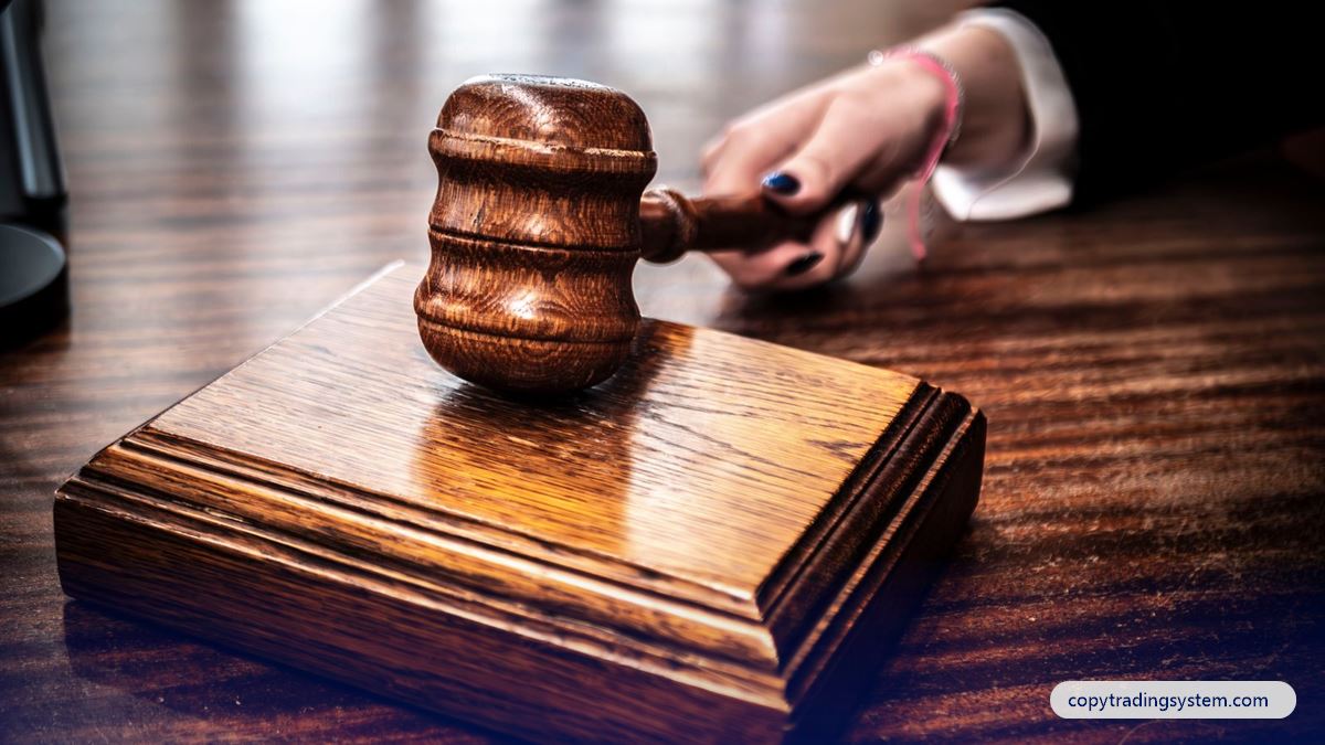 Is copy trading legal: a wooden gavel on a judge’s desk